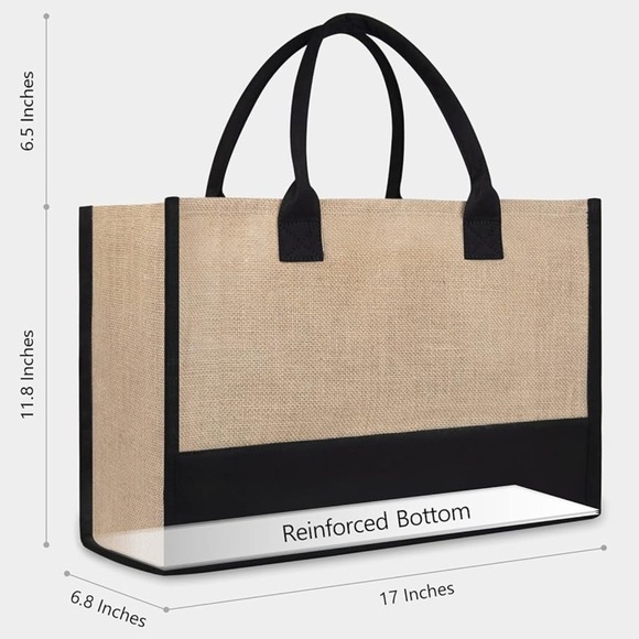 Black & Tan Personalized Initial Jute/Canvas Tote Bag - Picture 3 of 5